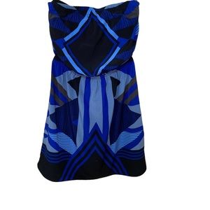 LAST CHANCE CLEARANCE! EXPRESS Black & Blue Geometric Strapless Dress, sz S